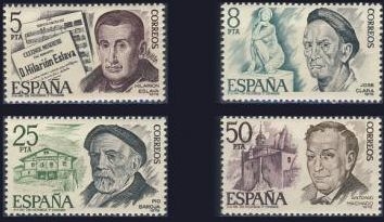 ESPAÑA 1978 2456/9 Sellos Nuevos Personajes Españoles Hilarión Eslava Pio Baroja Antonio Machado Jose Clara c/charnela Espana Spain Espagne Spagna Spanje Spanien 